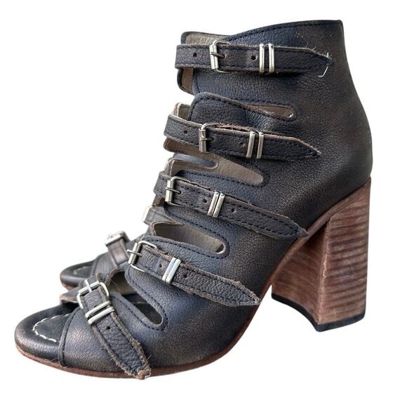 Freebird Topaz Black Brown Leather Heel Sandals Size 8 - Picture 1 of 10